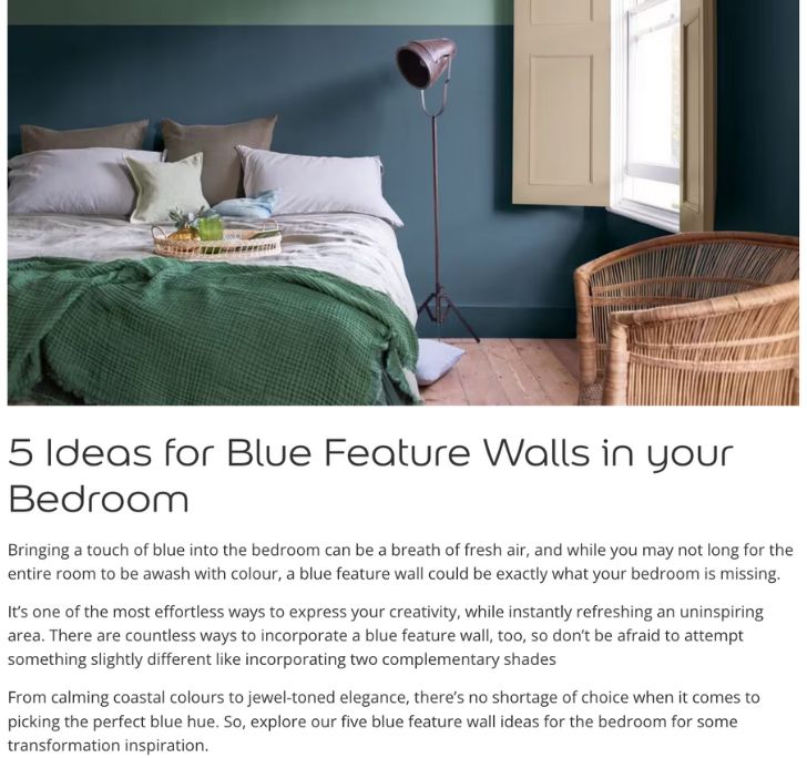 5 ideas for blue feature walls in your bedroom article for Dulux by Surena Chande